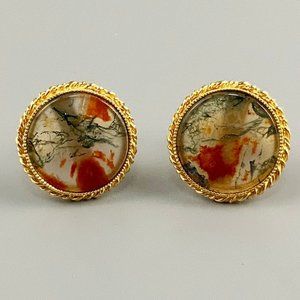 Hadley Round Red Moss Agate Gold Cufflinks